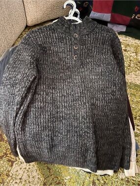 Denver Hayes Charcoal Marled Turtleneck Button Pullover
